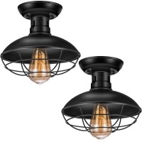 Farmhouse Flush Mount Ceiling Light Fixture, Industrial Ceiling Light, Metal Black Cage Rustic Style Close To Ceiling Light Fixtures For Hallway Kitchen Entryway 2 Pack, Ul Listed