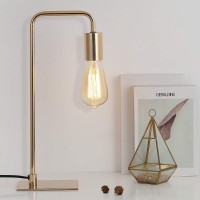 Gold Desk Lamp - Edison Table Lamps- Industrial Bedside Lamp For Bedroom, Living Room, Dorm - Small Metal Lamp For Reading, Nightstand, Dressers