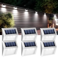 Gigalumi 6 Pack Solar Deck Lights,3 Led Solar Stair Lights Outdoor Led Step Lighting Stainless Steel Waterproof Led Solar Lights For Step,Stairs,Pathway,Walkway,Garden-(Cold White)