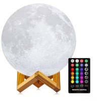 Logrotate Moon Lamp, 3D Printing Led 16 Colors Moon Light, Decorative Lights Night Light With Remote&Touch Control And Adjustable Brightness&Usb Recharge For Kids Lovers Birthday Gift (6.0 Inch)