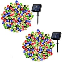 Woohaha Solar Fairy String Lights Outdoor Waterproof, 2 Pack 33Ft 100Led Solar Powered String Lights For Christmas Patio Home, Wedding, Party (100Led 2Pcs, Multicolor)