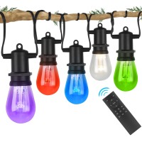 Dgo 48Ft Outdoor Patio Lights, Rgb Cafe String Lights With 15 E26 S14 Shatterproof Edison Bulbs, Commercial Grade Dimmable String Lights For Bistro Backyard Garden, Remote Controllers