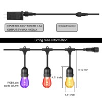 Dgo 48Ft Outdoor Patio Lights, Rgb Cafe String Lights With 15 E26 S14 Shatterproof Edison Bulbs, Commercial Grade Dimmable String Lights For Bistro Backyard Garden, Remote Controllers