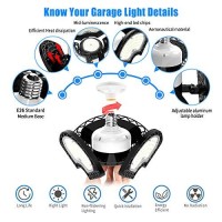 Dansny Led Garage Lights, 80W Deformable Led Garage Ceiling Lights 12000Lm Led Shop Lights For Garage, Garage Lights With 3 Adjustable Panels, Utility Led Garage Lighting, Led Light Bulbs For Barn