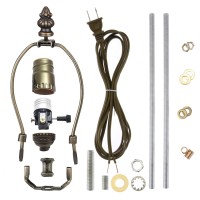 Canomo Antique Brass Make A Amp Kit Complete Lamp Kit With 8 Inch Harp, Lamp Pipe, 3 Way Socket And All Parts Needed And Instructions For Diy Lamp Rewire Or Repair