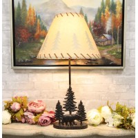 Ebros Rustic Midnight Black Bear Roaming In Pine Trees Forest Metal Table Lamp Statue With Pine Tree Shadows Printed Shade 245