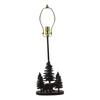 Ebros Rustic Midnight Black Bear Roaming In Pine Trees Forest Metal Table Lamp Statue With Pine Tree Shadows Printed Shade 245