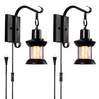 Gladfresit Rustic Wall Lamps, Lantern Wall Sconce Plug In Oil Rubbed Bronze Antique Wall Sconce Fixtures Farmhouse Interior Wall Lighting For Bedroom Bathroom Living Room Caf?(2 Pack)