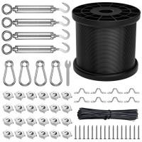 Fil-Fresh String Light Hanging Kit, 200Ft Stainless Steel Cable, Guide Wire For Outdoor String Lights, Patio Lights, Enough Hooks And Screws, Easy To Install