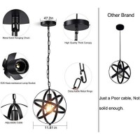 Industrial Pendant Light, Vintage Spherical Pendant Light Fixture With 39.3 Inches Adjustable Metal Chain 1 Pack