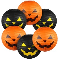 Blulu 6 Pieces Halloween Hanging Paper Lanterns Set, Halloween Pumpkin Paper Jack-O'-Lantern For Halloween Spooky Home Party Decoration, 11.8 X 11 Inch