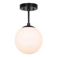 Xinbei Lighting Semi Flush Light 1 Light Semi Flush Mount Ceiling Light, Globe Ceiling Light Matte Black Finish For Living & Dinning Room Xb-Sf1211-Mbk