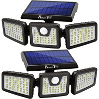 Ameritop Solar Lights Outdoor, 2 Pack 128 High Brightness Led Cordless Solar Motion Sensor Lights; 3 Adjustable Heads, 270Wide Angle Illumination, Ip65 Waterproof, Security Flood Light(Daylight)