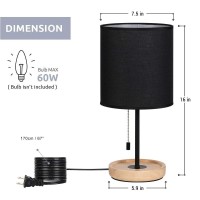 Haitral Wooden Bedside Table Lamp Vintage Nightstand Lamp With Black Fabric Lamp Shade Small Desk Lamp For Bedroom Office Dor