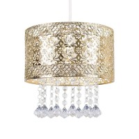 Modern Intricate Pattern Gold Ceiling Pendant Light Shade With Jewel Droplets