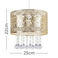 Modern Intricate Pattern Gold Ceiling Pendant Light Shade With Jewel Droplets