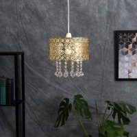 Modern Intricate Pattern Gold Ceiling Pendant Light Shade With Jewel Droplets