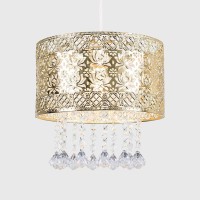 Modern Intricate Pattern Gold Ceiling Pendant Light Shade With Jewel Droplets