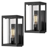 Beionxii Outdoor Wall Lights, Modern Exterior Wall Sconces Porch Lantern, Black Cast Aluminum W/Clear Cylinder Glass - A291W-2Pk