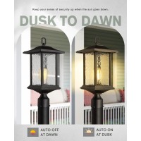 Beionxii Dusk To Dawn Outdoor Post Lights, 21Inch Large Exterior Lamp Post Light Pier Mount Lantern With Base, Black Cast Aluminum W/Water Glass - A272P-2Pk