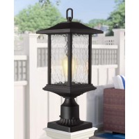 Beionxii Dusk To Dawn Outdoor Post Lights, 21Inch Large Exterior Lamp Post Light Pier Mount Lantern With Base, Black Cast Aluminum W/Water Glass - A272P-2Pk