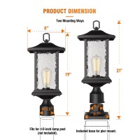 Beionxii Dusk To Dawn Outdoor Post Lights, 21Inch Large Exterior Lamp Post Light Pier Mount Lantern With Base, Black Cast Aluminum W/Water Glass - A272P-2Pk