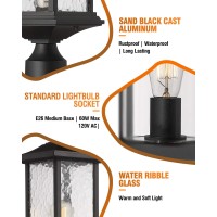 Beionxii Dusk To Dawn Outdoor Post Lights, 21Inch Large Exterior Lamp Post Light Pier Mount Lantern With Base, Black Cast Aluminum W/Water Glass - A272P-2Pk