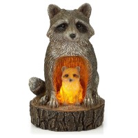 Vp Home Mom And Baby Rustic Raccoons Solar Powered Led Outdoor Decor Garden Light, Racoon Statue Solar Powered Garden Light, Christmas Gifts For Outside Patio Lawn Ornament