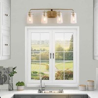 Ksana Bathroom Vanity Light, 31'' Gold Bathroom Light Fixtures, 4-Light Modern Gold Vanity Lights For Bathroom With Seeded Glass Shade, Soft Gold Finish