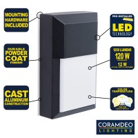 Coramdeo Commercial & Residential Outdoor Sconce Wall Pack Light Fixture, Wet Location, Built In Led Gives 100W Of Light From 12W Of Power, Black Cast Aluminum With White Pc Lens 2 Pack