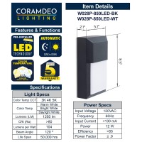 Coramdeo Commercial & Residential Outdoor Sconce Wall Pack Light Fixture, Wet Location, Built In Led Gives 100W Of Light From 12W Of Power, Black Cast Aluminum With White Pc Lens 2 Pack