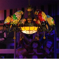 Litfad Parrot Tiffany Crystal Chandeliers 6 Heads Pendant Lighting Stained Glass Led Ceiling Hanging Light Fixtures Pendant Lamp For Living Room Bedroom Hotel Bar