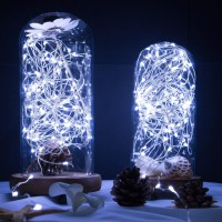 Wsgift 4 Pack 33Ft 100 Cool White Led Fairy Lights Battery Operated With Remote Control Timer Waterproof Silver Copper Wire Twin