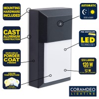 Coramdeo Commercial Residential Outdoor Wall Pack Light Dusk To Dawn Photocell Wet Location Built In Led Color Select Switch