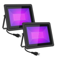 Hway Black Lights 100W Led Black Purple Lights Flood Light With Plug(6Ft Cable) For Blacklight Party, Stage Lighting, Aquarium, Body Paint, Fluorescent Poster, Neon Glow In The Dark Night (2 Pcs) Ͽ