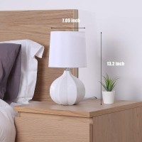 Sottae Small Ceramic Milk White Bedside Table Lamp Cute Contemporary Accent Glossy Lamps For Night Stands With Fabric Drum Shad