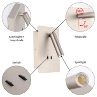 Joossnwell Modern Hallway Led Wall Light Fixtures Indoor Nickel, Wall Mounted Bedside Reading Sconces Lamps With On/Off Switch Adjustable For Living Room, Bedroom, Corridors, Room Decor