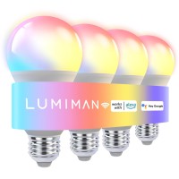 Lumiman Smart Light Bulbs, A19 Color Changing Light Bulb, Warm To Cool White Smart Bulb, Works With Alexa Google Home, 800Lm 7.5W 60W Eqv. E26 Alexa Light Bulb, 2.4Ghz, No Hub Required, 4 Pack