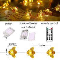 40 Led Honeybee Fairy String Lights Waterproof Battery Operated 8 Modes With Remote Control For Wedding, Party, Festival, Indoor, Outdoor (Honeybee)