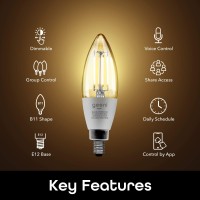 Geeni Lux Candle Candelabra Bulb B11 E12 Base 5Ghz Wifi Smart Light Bulbs, Dimmable Tunable E12 Light Bulb 40W Equivalent, Candle Bulb Chandelier Light, Works With Alexa And Hey Google, 2 Pack