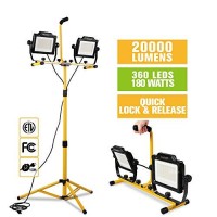 Dayatech 180W 20000 Lumen Dual-Head Led Work Light With Metal Telescopic Tripod Stand,10 Ft Power Cord