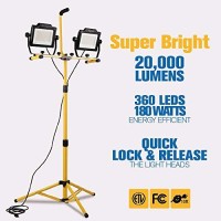 Dayatech 180W 20000 Lumen Dual-Head Led Work Light With Metal Telescopic Tripod Stand,10 Ft Power Cord