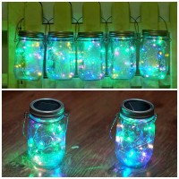 Solar Mason Jar Light Lids 10 Pack 20 Led Fairy String Light Inserts For Jars With Hangers Starry Lighting Waterproof Rust Resis