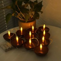 Diwali String Lights - Waterproof Lasting Electric Tea Candles - Set Of 10 Warm Light Led Battery Operated Lights - Ideal For Votive, Party, Dining Room, Christmas Holiday Decorative (Without 3Aa)