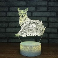 Hpbn8 Ltd Creative 3D Fox Night Light Usb Powered Remote Control Touch Switch Led Decor Table Desk Optical Illusion 3D Lamp 7/16 Colors Changing Lights Children Kids Toy Xmas Brithday Gift