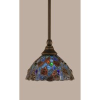 Stem Mini Pendant With Hang Straight Swivel Shown In Dark Granite Finish With 7 Blue Mosaic Art Glass