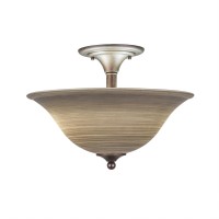 Semi-Flush With 2 Bulbs Shown In Bronze Finish With 16 Gray Linen Glass