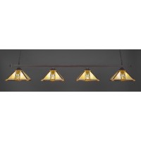 Square 4 Light Bar With Square Fitters Shown In Dark Granite Finish With 14 Santa Cruz Art Glass