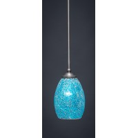 Zilo 1 Light Mini Pendant Shown In Graphite Finish With 5 Turquoise Fusion Glass