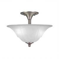 Semi-Flush With 2 Bulbs Shown In Brushed Nickel Finish With 16 White Marble Glass